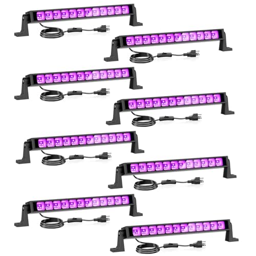 8 Pack LED Black Lights with Plug and Switch for Halloween Party Body Paint and Stage Lighting