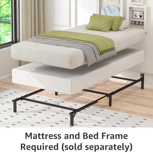 Twin 74" x 38" x 5" Sturdy Mattress Foundation Box Spring Bed Base - White, Tool-Free Assembly