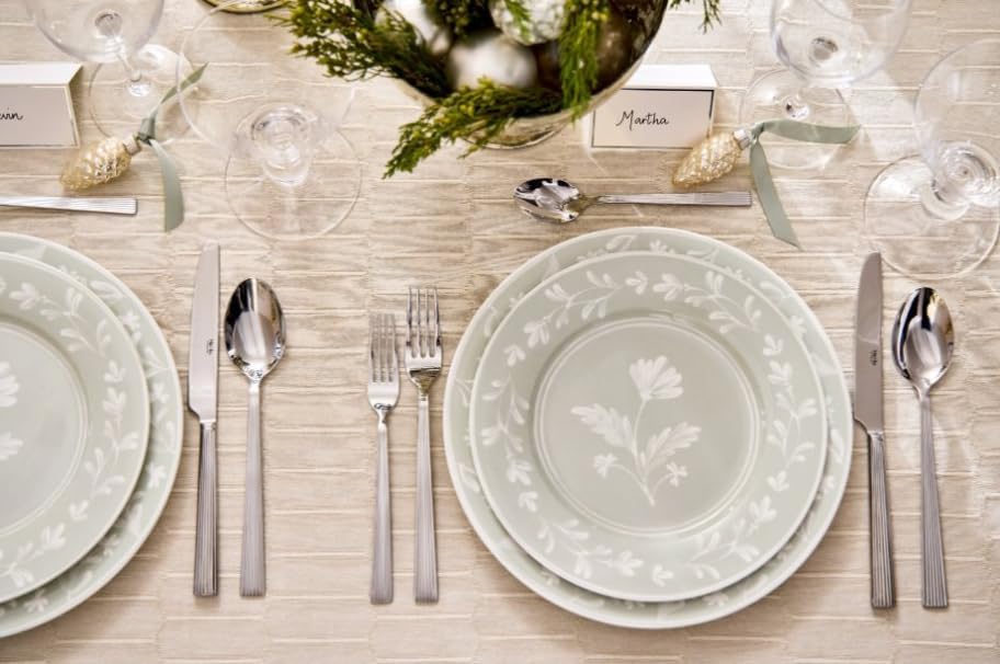 Martha Stewart Dinnerware Set - Maiden Crown 12-Piece Sage Green Dish Set | Floral Design, Microwave & Dishwasher Safe