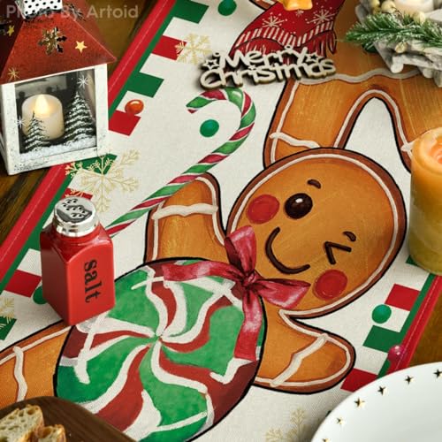 Artoid Mode Gingerbread Xmas Table Runner 13x72 Inch Red Holiday Decor
