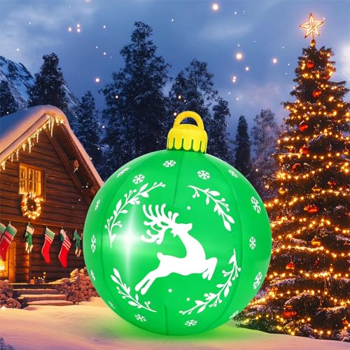 Vertintong 4 Ft Green Elk Christmas Inflatable Ball with LED Lights Outdoor Decor