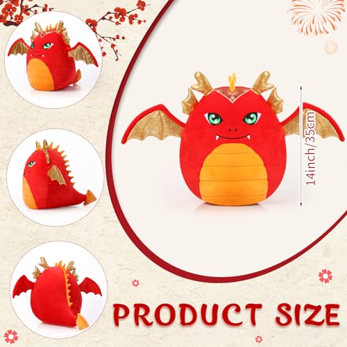 Leyndo 14'' Christmas Red Dragon Plush Pillow Cute Dragon Stuffed Animal Soft Long Plush Toy for Christmas Birthday Gift Home Bedroom Sofa Car Decorations