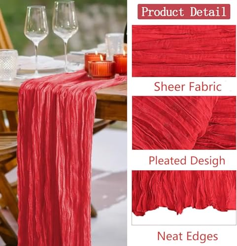 Red 20x120 Inch Cheesecloth Table Runner 12 Pack - Boho Rustic Gauze for Wedding & Decor