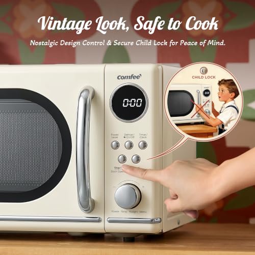 COMFEE' Retro Countertop Microwave Oven 0.7 Cu Ft, 700W, Apricot