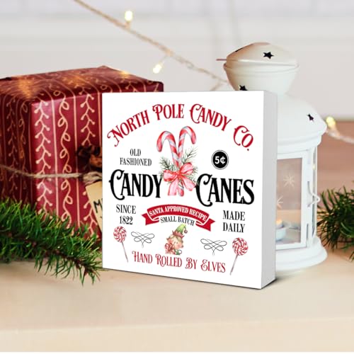 Mukjyuyi Candy Christmas Wooden Sign Farmhouse Holiday Decor 5x5 Inches - Candy 2