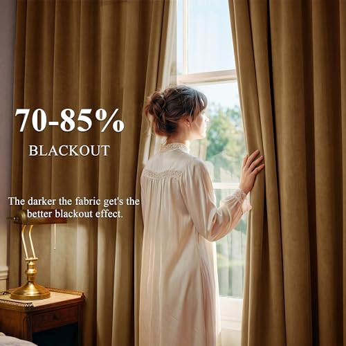 Gold Brown Velvet Curtains for Living Room - 52x96 Inches, Pack of 2, Boho Style
