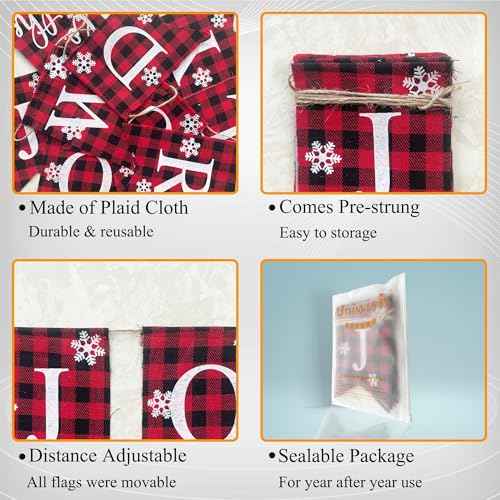 Uniwish Joy to the World Banner Christmas Decorations Buffalo Plaid Xmas Sign Winter Holiday Christmas Office Home Decor for Wall Farmhouse Indoor Outdoor Party Supplies