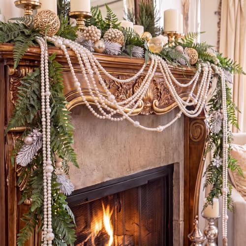Kenning 3 Pcs Pearl Garland Christmas Decorations 27ft with Mixed Beads