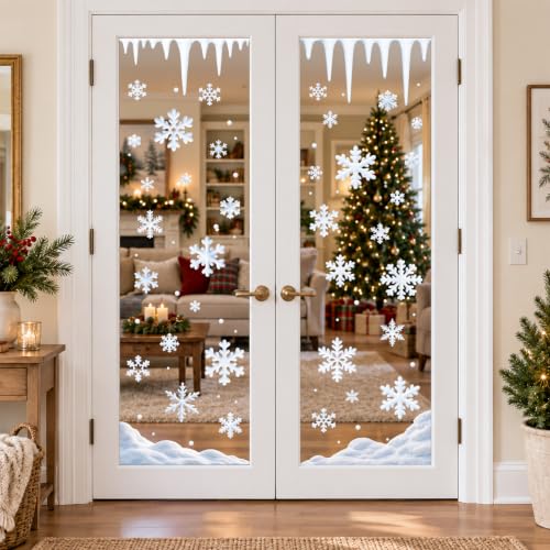 Gatherfun Snowflake Christmas Window Clings – Reusable 8 Sheets 13.78x9.84 inches