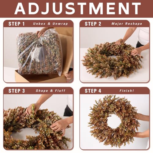26 Inch Artificial Fall Azalea Leaves Wreath for Front Door Decor Orange Green