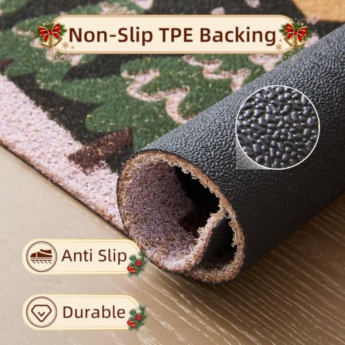 TYUU Christmas Door Mat 2' x 3' Green Trees Welcome Mat Front Door