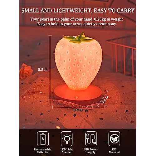 Strawberry Night Light, Cute Silicone Strawberry Lights Kawaii Room Decor, USB Rechargeable Bedside Lamp 3 Gear Touch Lighting, Cute Strawberry Gifts for Baby, Children, Toddlers, Teen Girls