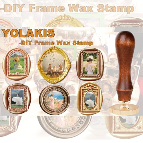 YOLAKIS 3D Frame Wax Seal Stamp with Wood Handle – Oval Embossed Frame Seal, Interchangeable Head, Gift for Invitations