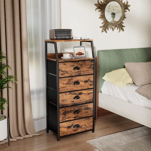 Rustic Brown 5-Drawer Dresser for Bedroom & Storage - Modern Chest