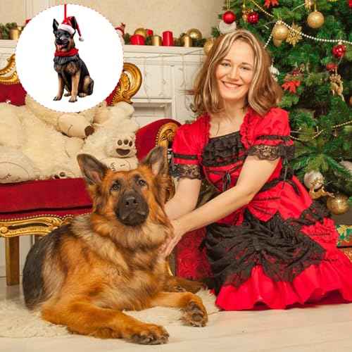 German Shepherd Christmas Ornaments - Black Tan German Shepherd Dog Ornaments for Christmas Tree Pet Decoration Gifts for Dog Mom Dad