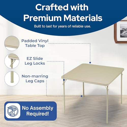 Square Folding Card Table Buff Tan 34x34 Inches - Space Saving & Sturdy