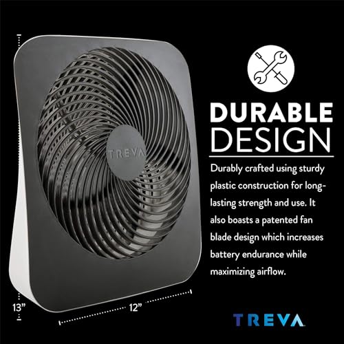 Black Portable Desk Fan 10-Inch Battery or AC Powered 2-Speed Fan - Treva
