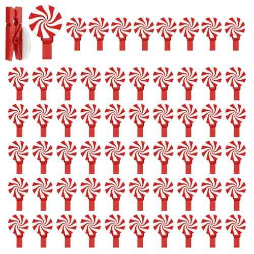 60Pcs Mini Christmas Wooden Clothespins & Clips with Candy Patches, Red Craft Supplies Xmas Buttons for DIY Photo Pegs Decor for Parties Homes & Schools