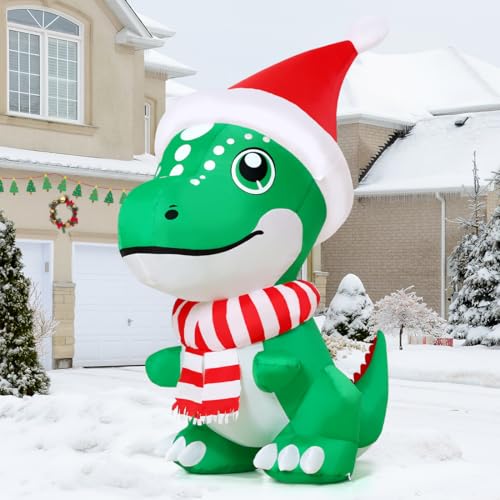 GOOSH 5 ft Christmas Dinosaur Inflatable with LED Lights, T Rex Yard Decor