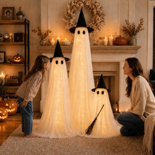 Halloween Decorations Outdoor 3 Pack Lighted Ghost-Family with Timer