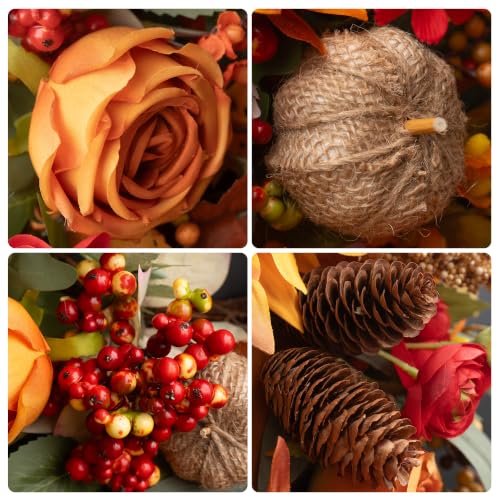 Fall Sign Wreath - 24 Inch Autumn Front Door Decor with Fall Elements & Harvest Sign