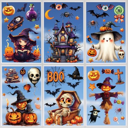 10 Sheet Halloween Window Clings Cute Window Decorations for Glass Windows, Halloween Window Stickers Decals for School Home Office Party Supplies