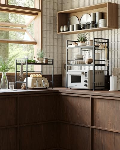 NETEL 2-Tier Expandable Microwave Stand Black Countertop Oven Rack