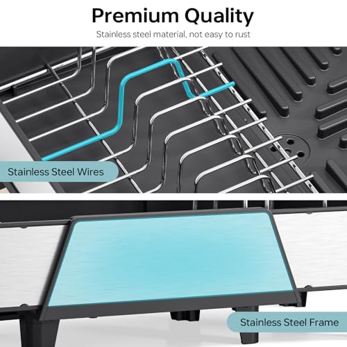 Urackify Large Expandable Dish Drying Rack Black - Kitchen Counter Organizer
