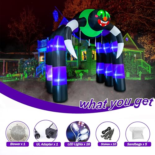 10FT Giant Halloween Inflatable Spider Arch with LED Lights for Outdoor Decoration