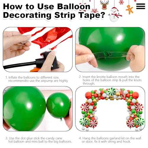 Christmas Decorations Balloons Arch Kit - 126 PCS Red Green White Gold Confetti Xmas Foil Balloons Candy Cane Balloon Garland Arch Kit for Xmas Christmas Decorations Holiday New Year Party Supplies