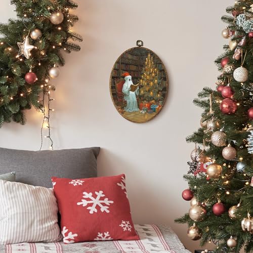 Lengues Christmas Ghost Oval Wall Art - Dark Academia Holiday Decor, 8.5x11.5 Inch, Color-14