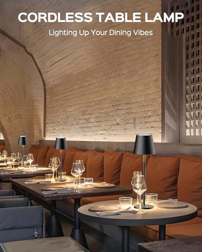 JACKYLED 2 Pack Cordless Rechargeable Table Lamps with 3 Height Settings, 3 Light Colors, Dimmable, Black Base