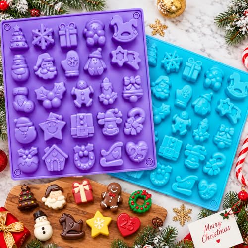 Keliwa 2-Pack Christmas Silicone Chocolate Molds - 25 Holiday Shapes, Food-Grade BPA-Free, Flexible & Reusable