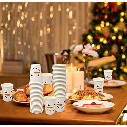 Gift Boutique 50 Disposable Christmas Snowman Cups 9 Oz. Paper Dinner Drinking Cup in Cute Xmas Winter Snow Man Design Beverage Drink Dinnerware Set for Festive Holiday Tableware Party Supplies