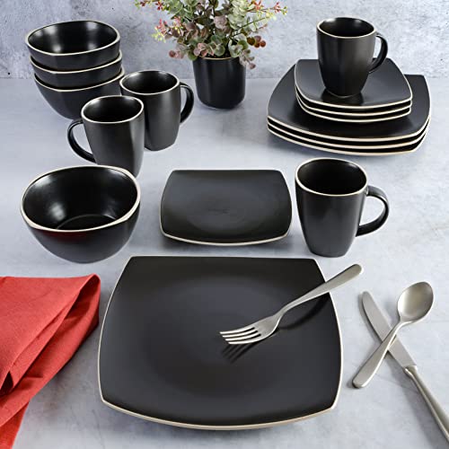 Gibson Soho Lounge Dinnerware Set for 4 - Matte Black, 16 Pieces, Service Included