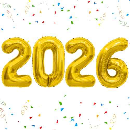 2026 Balloons, Number Balloons 2026 Balloon Numbers, 40 Inch Foil Number Balloon for New Year Eve Festival Christmas Birthday Wedding Anniversary Party Supplies, New Years Decorations Gold