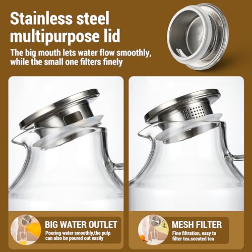 128oz Glass Pitcher with Lid and Spout - Borosilicate Coffee & Juice Jug - Clear