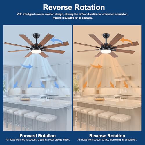Kviflon 52 Inch Indoor Outdoor Ceiling Fan with Lights and 8 Wooden Blades - Brown / Remote & App Control