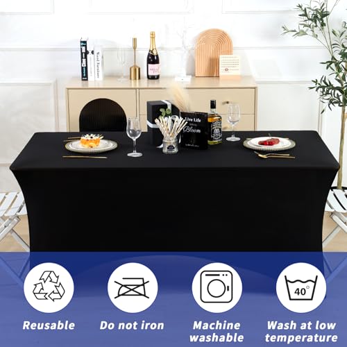 Fixwal Black 8ft Fitted Spandex Table Cover 3 Pack for Rectangle Tables