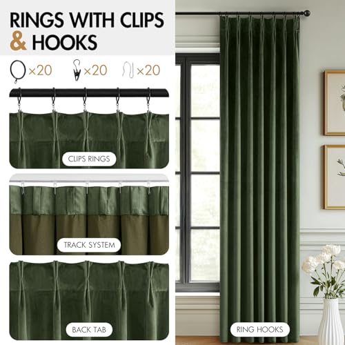 40x96 Inch Velvet Blackout Curtain Panels - Olive Green, Pack of 2