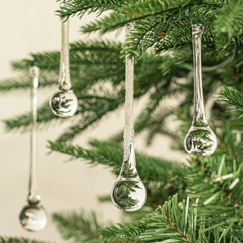KI Store 12pcs Clear Glass Raindrop Ornaments – 6-Inch & 4-Inch Hanging Crystals