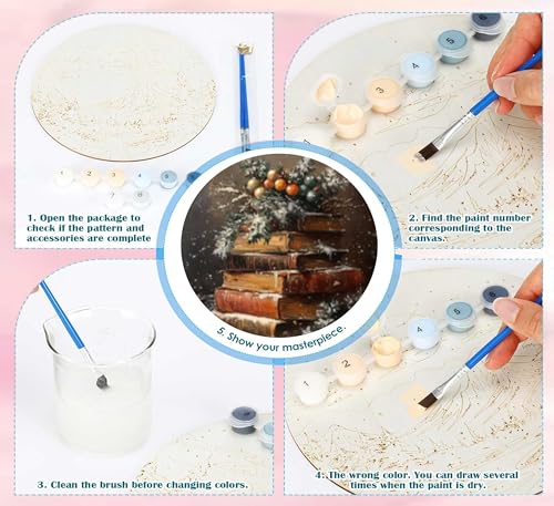 Paint by Number Set 2Pcs Christmas Snow Covered Book Stack & Cozy Window Nook 16x20in - Unframed