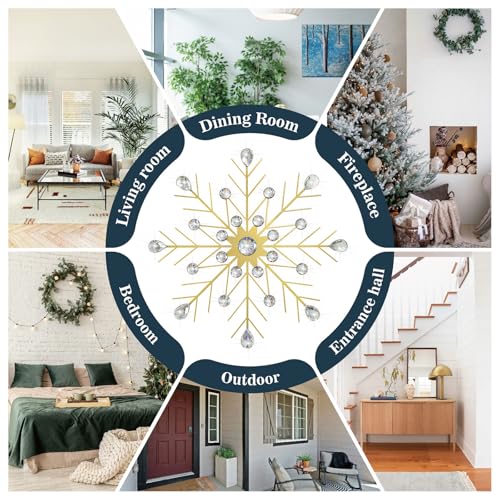 Gold 3-Piece Snowflake Starburst Wall Decor Set - 13.5in Crystal Rhinestone Metal Art