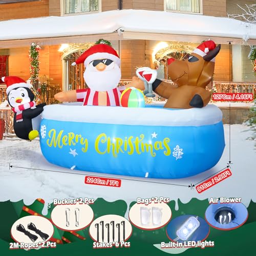 7 FT Christmas Pool Inflatable Blow Up Santa Reindeer Penguin Outdoor Decorations