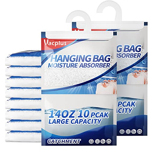 Vacplus Moisture Absorber Pack - 10 Hanging Bags, 14 OZ Strong Moisture Control