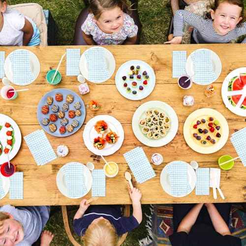 100Pcs Blue and White Gingham Cocktail Napkins 3 Ply Blue Buffalo Checkered Disposable Absorbent Hand Towels Summer BBQ Decorative Towels for Baby & Bridal Shower Bathroom Kitchen Supplies Decoration