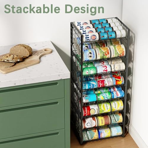 JKsmart 2-Tier Stackable Can Organizer Set - Adjustable Pantry Dispenser, Large Capacity, 4 Pack