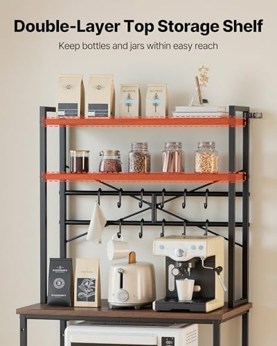 VEVOR 31.5 x 15.7 x 63.7 Inch Walnut Finish Kitchen Baker Rack with Hooks