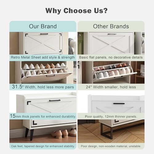 Barnyatoh Walnut Farmhouse Shoe Storage Cabinet with 2 Flip Drawers