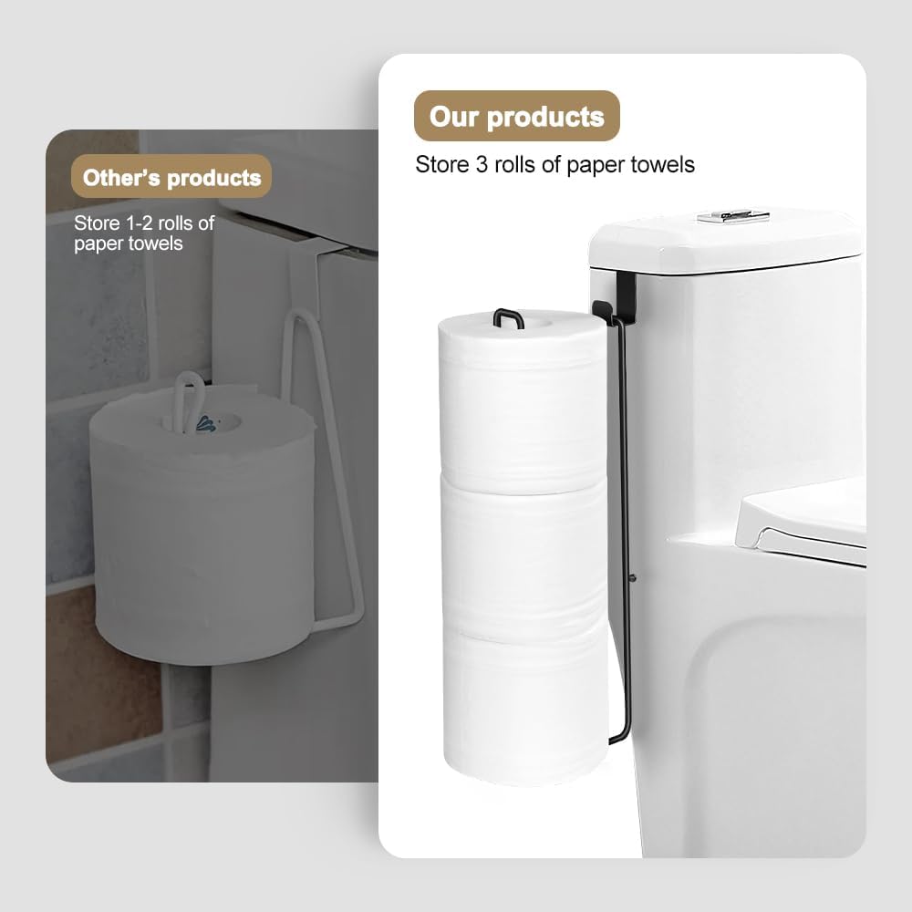 Skiennix Toilet Paper Holder - Wall-Mounted Organizer with Storage for 3 Rolls - Black Stainless Steel